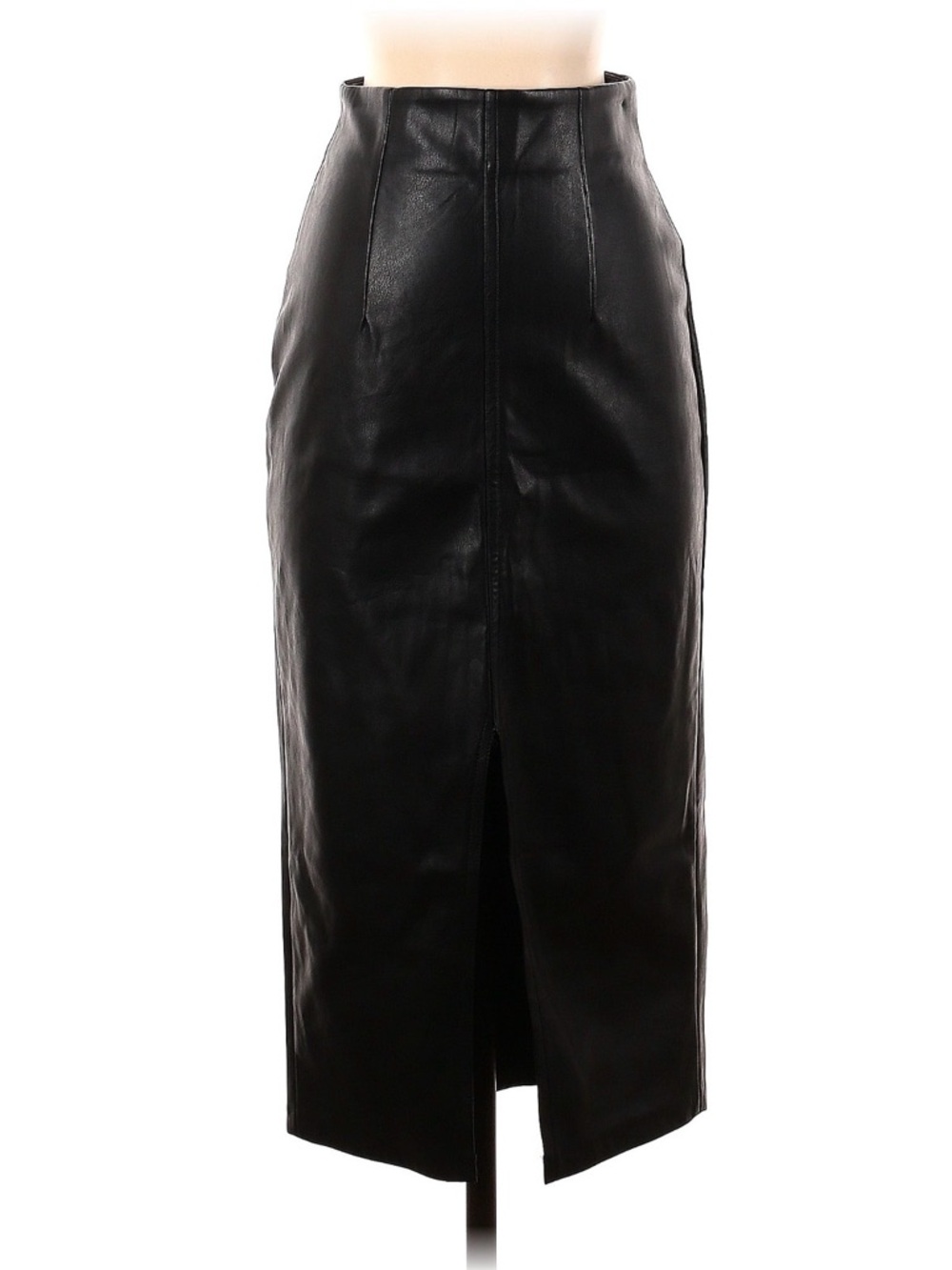 Zara Black Faux Leather Pencil Skirt with Front Slit